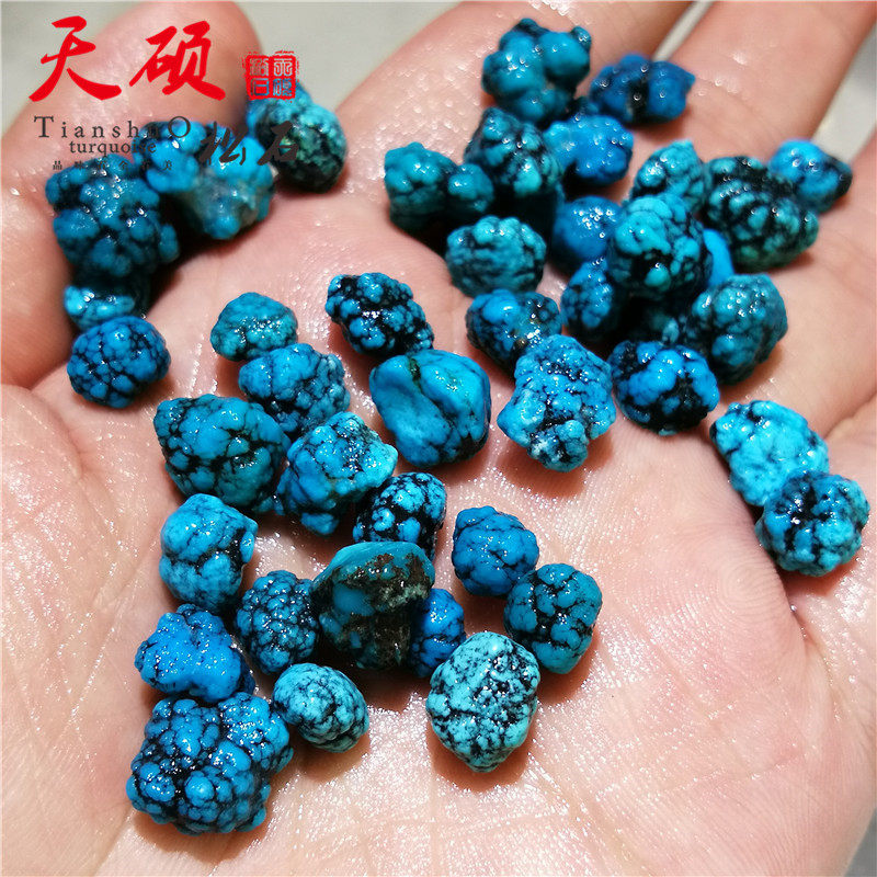 云盖寺高瓷蓝绿松石原石籽料 圆疙瘩小随形 手P串毛衣链项链玉化