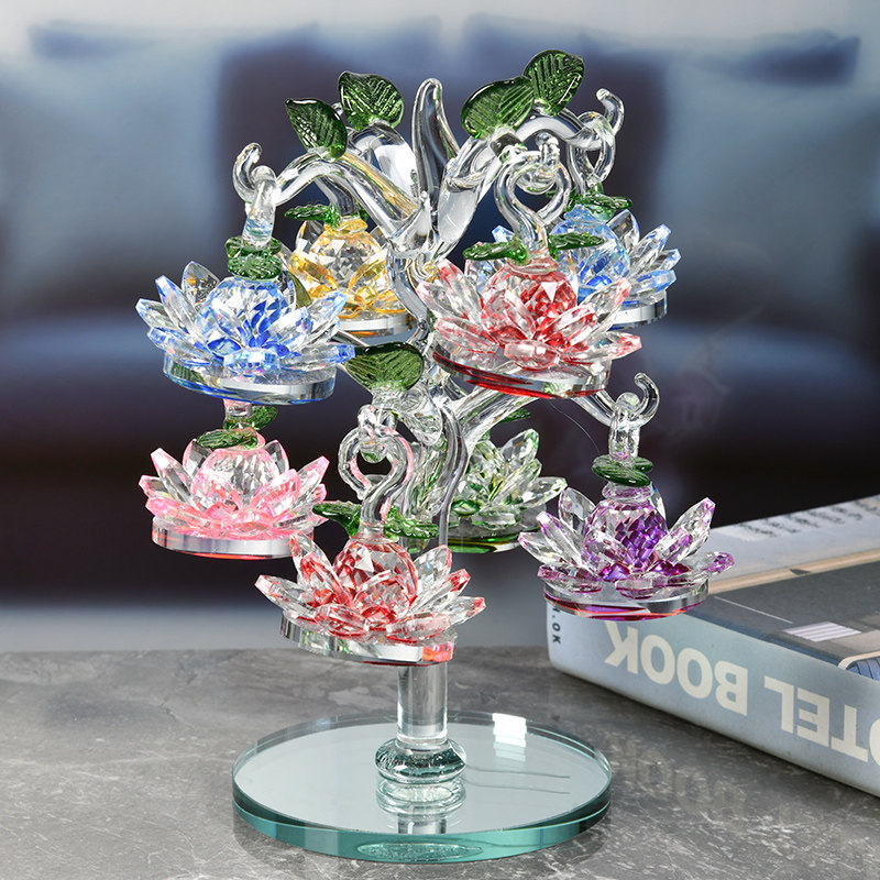 大小号水晶莲花树摆件家居客厅电视机酒柜装饰品乔迁开业结婚礼物