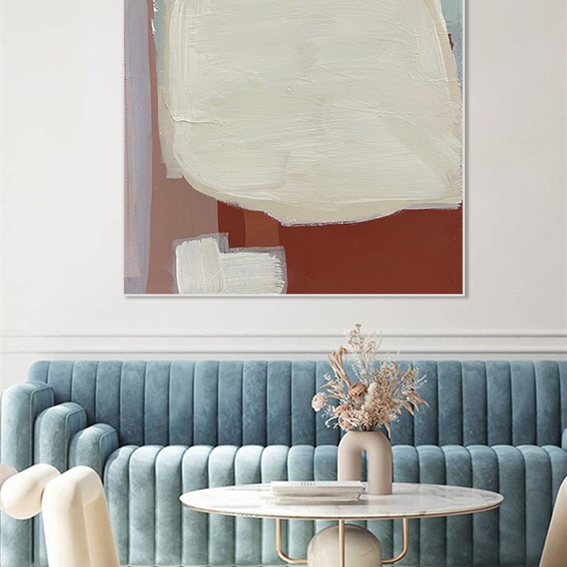 现代北欧卧室客厅大幅方形粉色米色色块抽象艺术无框画挂画装饰画图片