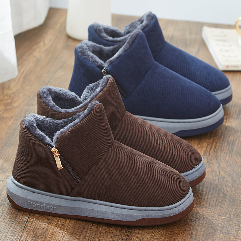 秋冬季棉拖鞋男包跟中年老人居家用防滑加绒保暖厚底带后跟棉鞋女