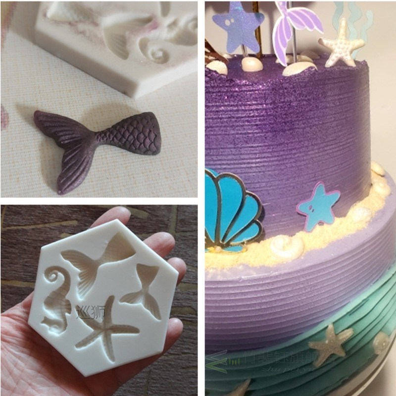 Mini Mermaid Tail Starfish Silicone Mold Fondant Chocolate C-封面