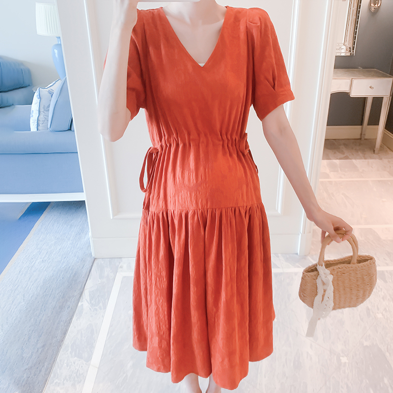 孕妇装连衣裙夏季新款2021y时尚款显瘦系带韩版气质中长款裙子潮