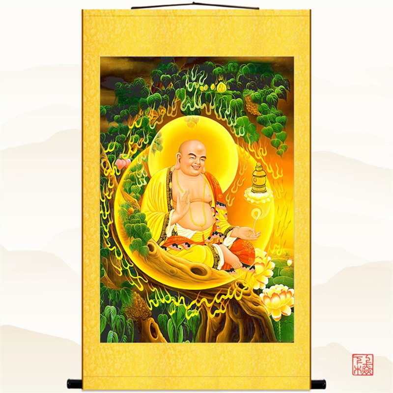弥勒佛菩萨佛像画 布袋和尚画像 佛堂客厅书房卷轴挂画绢布画定制
