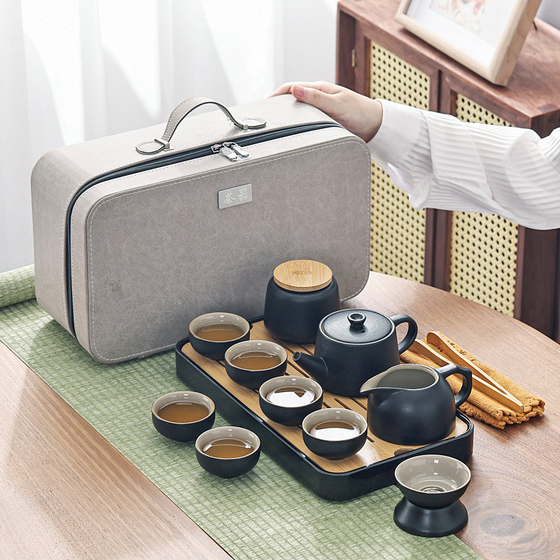 黑陶功夫茶具套装家用个性日式茶杯盖碗泡茶壶茶道杯洗便携包定制
