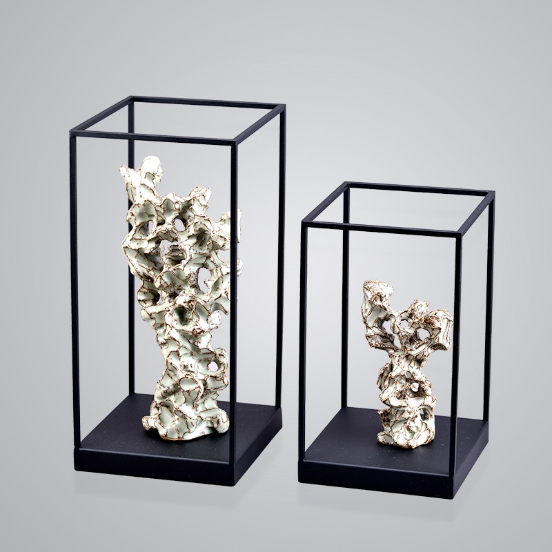 简约新中式陶瓷假山太湖石铁艺y摆件酒店家居样板房现代软装工艺