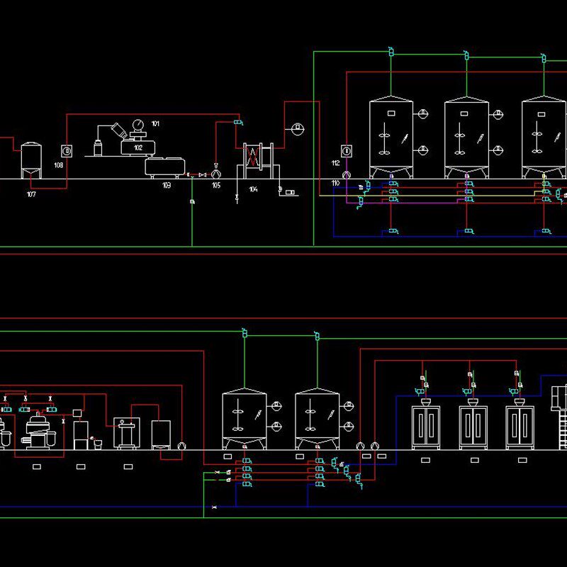 日处理100吨原料乳的液态奶的工厂设计2D图机械CAD素材