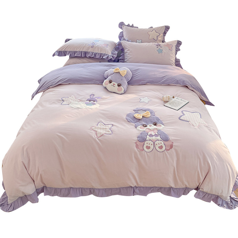 卡通儿童水洗棉四件套贴布绣被套全棉可爱公主风女孩床单床品,床上用品,床品套件/四件套/多件套,淘宝优惠券,粉丝福利购,淘宝优惠卷