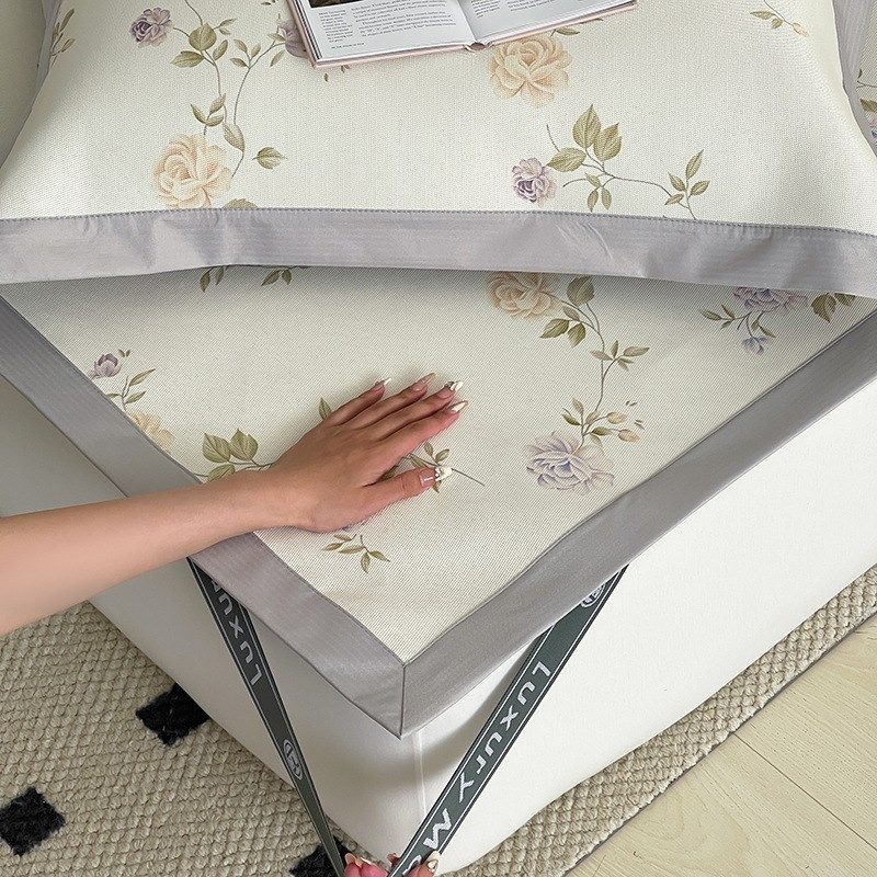 北欧田园风冰丝印花凉席三件套夏季空调软席透气席子套件a类母婴,床上用品,冰丝席,淘宝优惠券,粉丝福利购,淘宝优惠卷