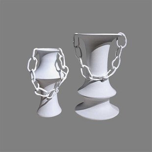 现代简约创意陶瓷链条花瓶插花器台面艺术摆件样板间民宿软装 饰品