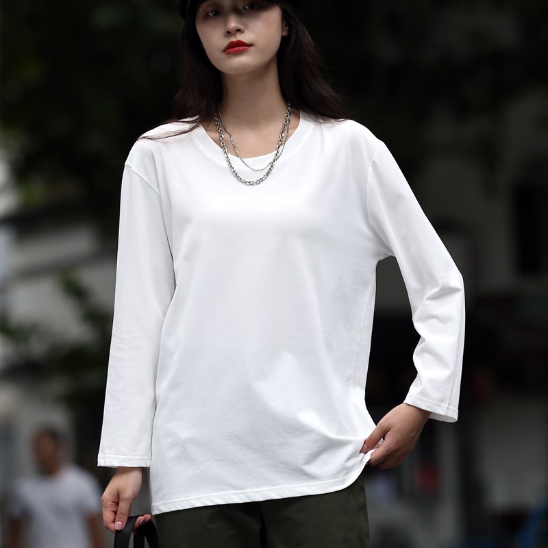 黑色长袖t恤女夏宽松纯棉2025新款大码打底体恤衫小个子休闲上衣