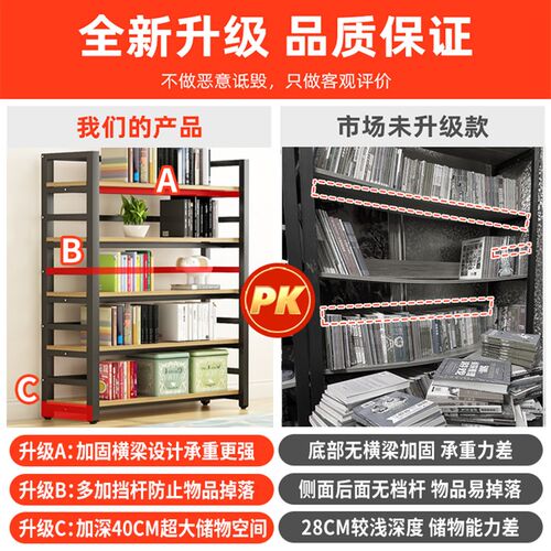 书架落地钢木储物架子家用客厅铁艺货架置物架简易书柜多层收纳架
