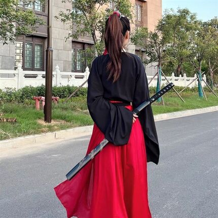 黑色魏晋风南北朝古装汉服男女武侠风广袖交领齐腰裙古装学生秋冬
