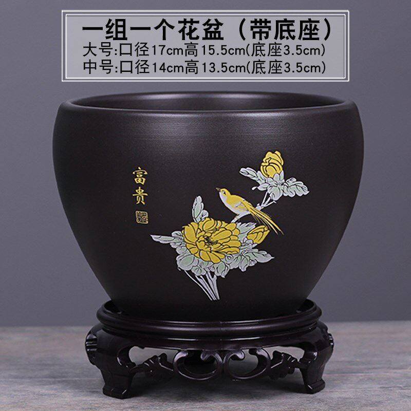 小众高货富贵竹土培花盆桌面花盆陶瓷大号带托盘 创意绿植绿萝多
