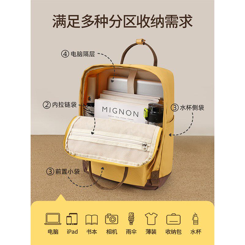 帆布双肩包女生大学生手提书包大容量2024新款通勤旅行背包电脑包