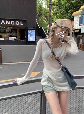 美式设计感破洞镂空针织罩衫女夏季小众修身叠穿气质百搭显瘦上衣