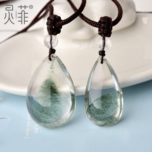 天然绿幽灵吊坠一物一图 鬼佬财神水滴形无事牌幽灵水晶项链男女