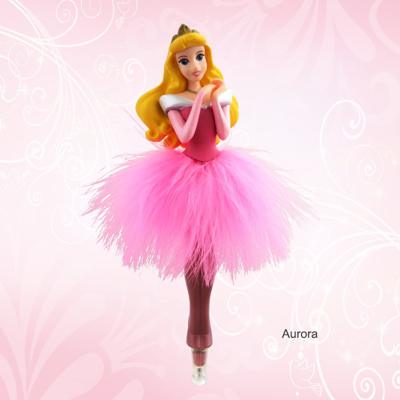 迪士尼公主造型羽q毛笔创意可爱礼品学生黑色圆珠笔