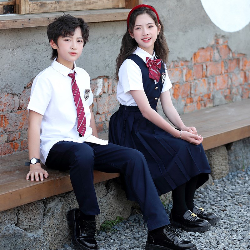 现货六年级毕业照服装儿童校服男童JK制服女童夏裙V套装小学生夏
