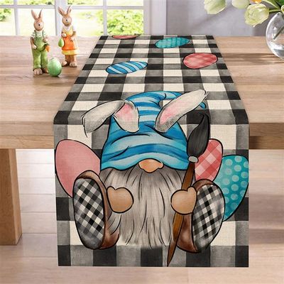 Eistebr Gnome agg Buffalo PlEid Linen Table Runner for Dinan