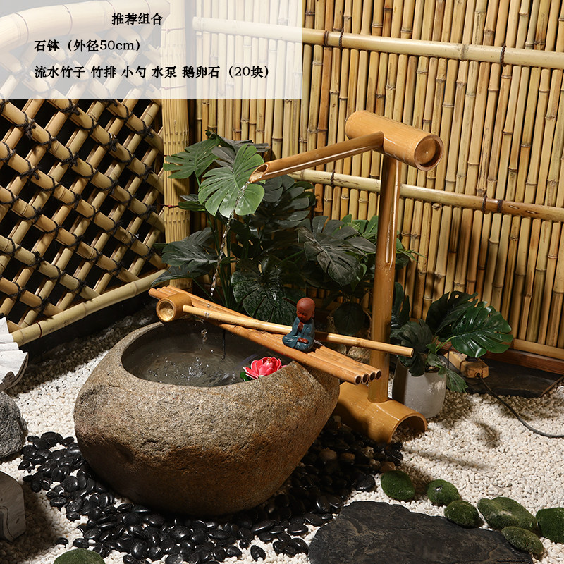 石钵流水钵日式庭院水景惊鹿水槽循环水池户外禅意造景观石雕摆件