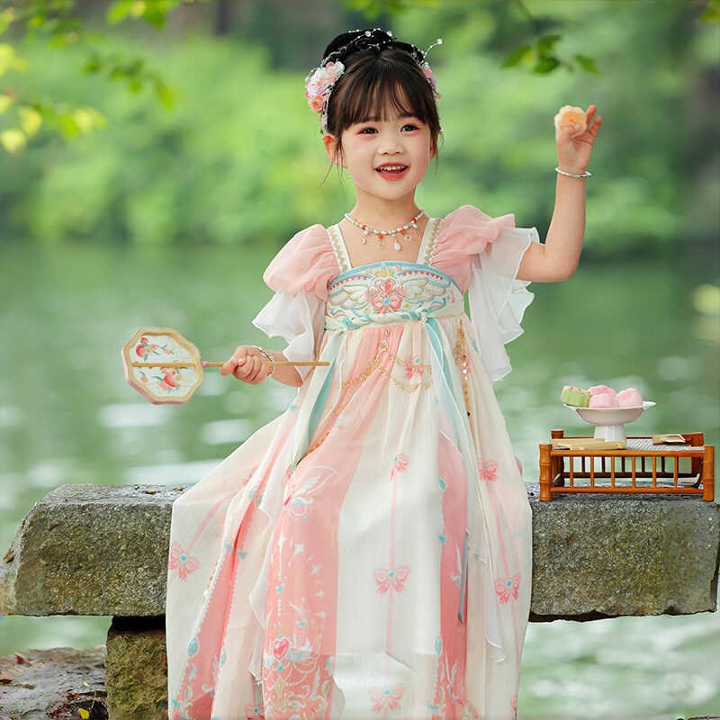 浮香饶 汉服女童夏装宝宝古风连衣裙儿童齐胸襦裙女孩中国风唐装