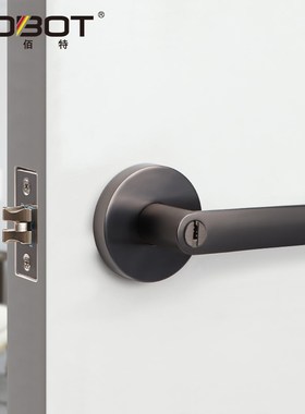 三杆式执手锁黑色球形锁灰色室内卧室房门锁圆形卫生间三杆锁把手
