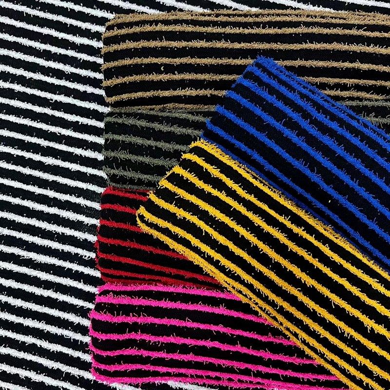 新款毛毛虫提花条纹m面料拼接提花面料礼服卫衣连衣裙套装舒适柔