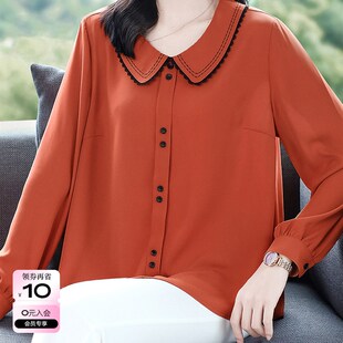 衬衣T恤胖mm大码 遮肚显瘦雪纺娃娃衫 女装 新款 上衣 2024年春装 长袖