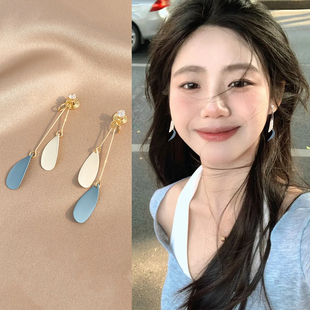 蓝色长款羽毛吊坠蚊香盘耳夹无耳洞女高级新款气质民族风海边耳饰