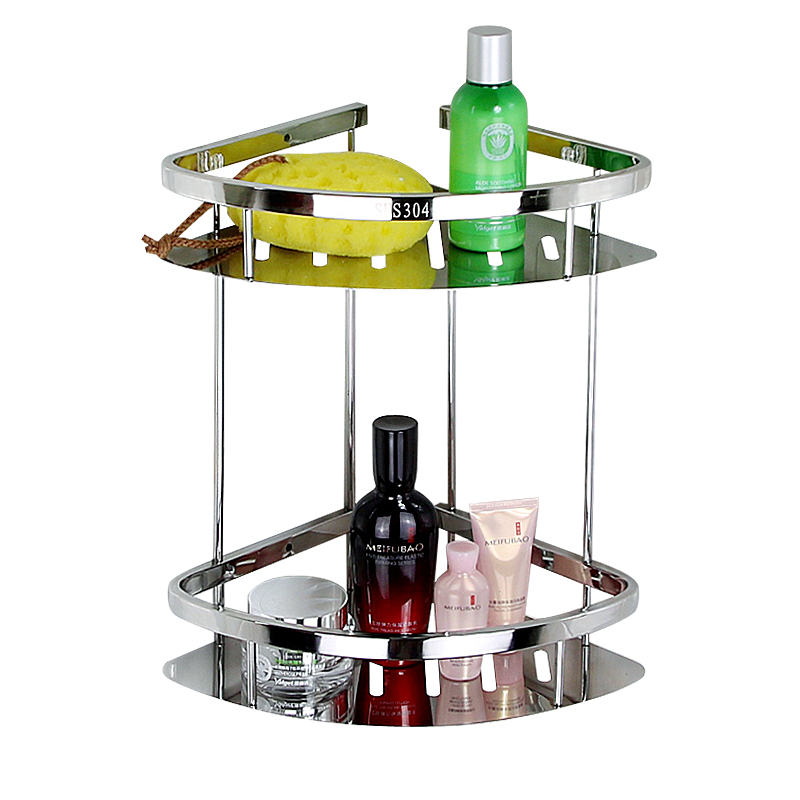 304不锈钢卫生间浴室置物架厕所洗漱台三角收纳淋浴房免打孔壁挂