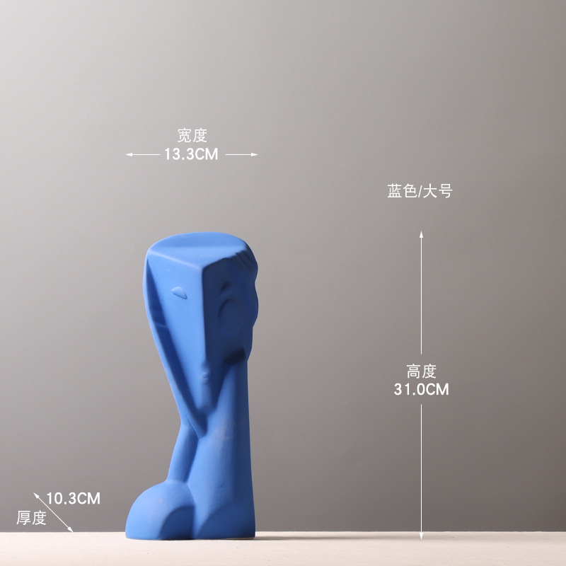 促销陶瓷人物摆件 克莱因蓝磨砂质感装饰品 样板房酒W柜展示柜摆