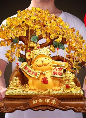 生意兴隆发财树招财猫摆件客厅办公室店铺收银台装饰乔迁开业礼物