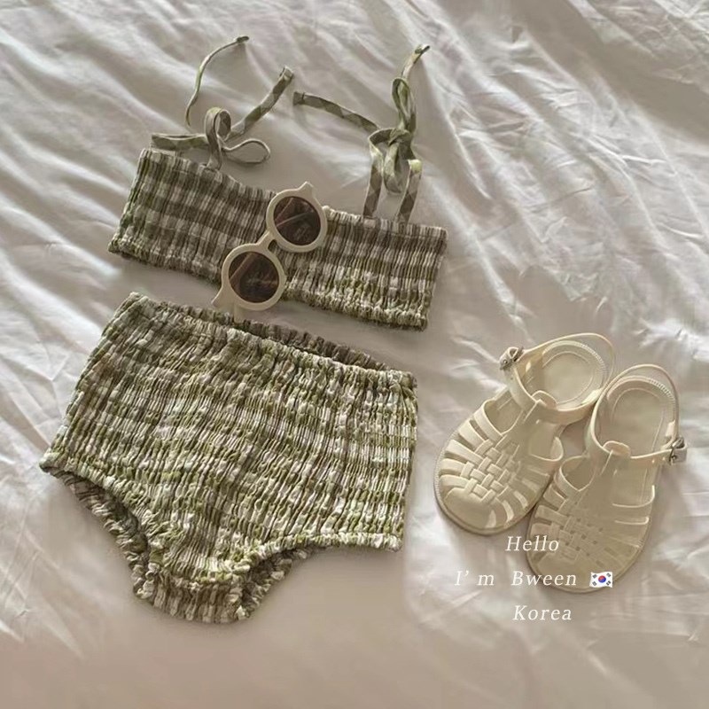 女童泳衣韩版童装2024夏儿童甜美时髦洋J气气质条纹吊带分体两件