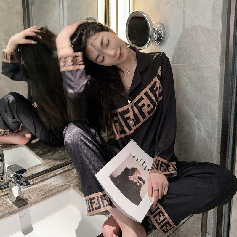 冰丝睡衣女春秋情侣男士女款长袖新款高级感大码可外穿家居服套装