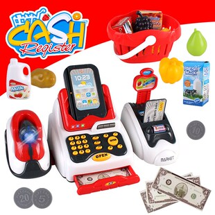 跨境玩具过家g家 仿真收银机 超市购物刷卡机二维码扫描仪儿童