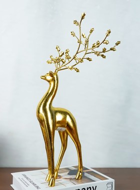 招财鹿摆件家居客厅办公树脂装饰品入户玄关轻奢高档创意摆设礼品