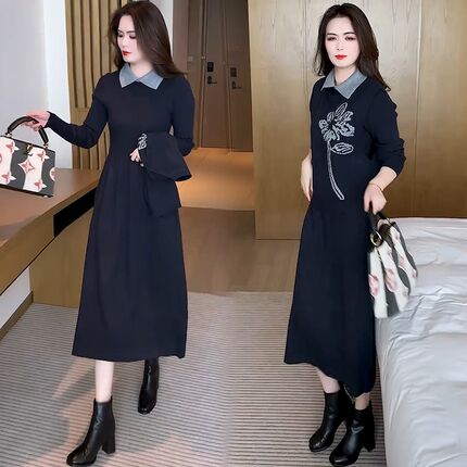 针织连衣裙套装女2024秋冬新款洋气显瘦中长款马甲裙子两件套裙子