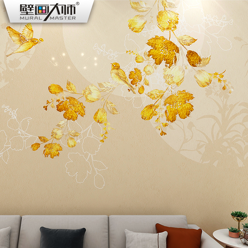 8d花鸟壁布现代轻奢壁纸新中式电视背景墙壁画3d立体墙纸影视墙布