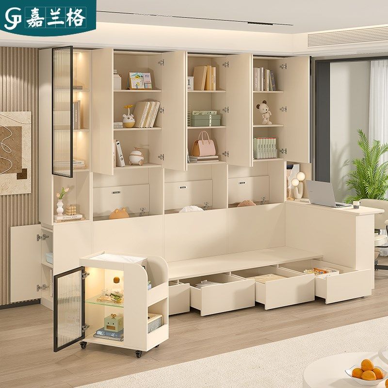 去客厅化沙发卡座书桌书柜一体整墙到顶带玻璃门储物展示柜子9F81,住宅家具,组合书柜,淘宝优惠券,粉丝福利购,淘宝优惠卷