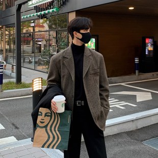 宽松潮流加厚小西服帅气休闲呢子外套 男韩版 秋冬季 高级感毛呢西装