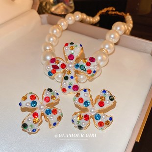 镶钻珍珠花朵耳夹个性简约甜美无耳洞耳骨夹气质新款耳饰