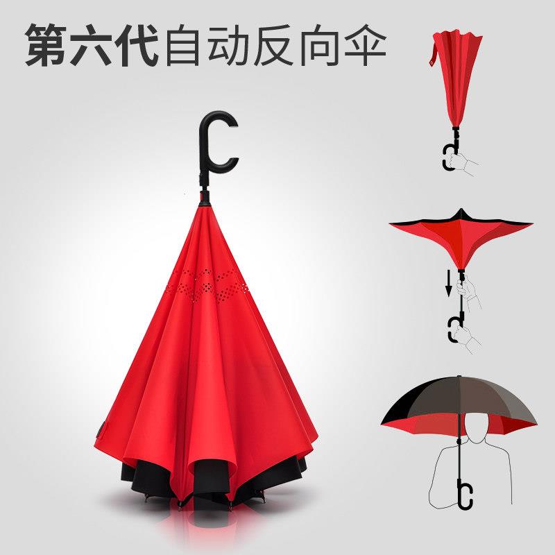 现货自动双层免持式反骨车载反向雨伞折叠长柄男士女创意遮阳晴雨