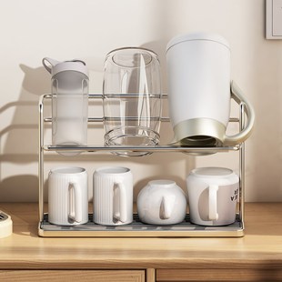 不锈钢杯架家用桌面双层水杯茶杯茶具收纳架沥水盘杯子收纳置物架