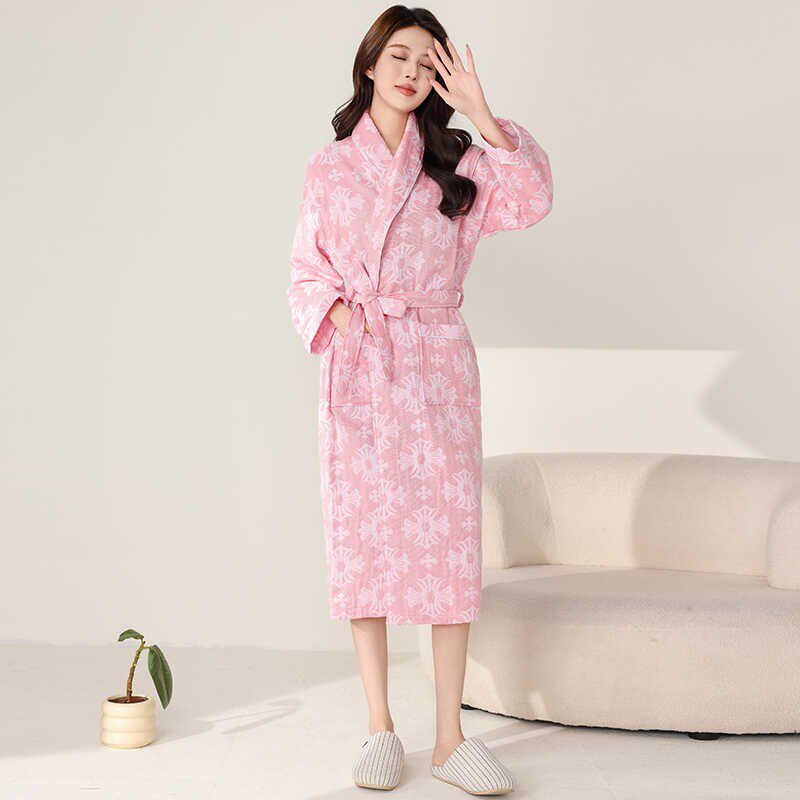 双层纱布浴袍春夏季酒店情侣睡袍家居服睡衣腰带款浴衣宽松版