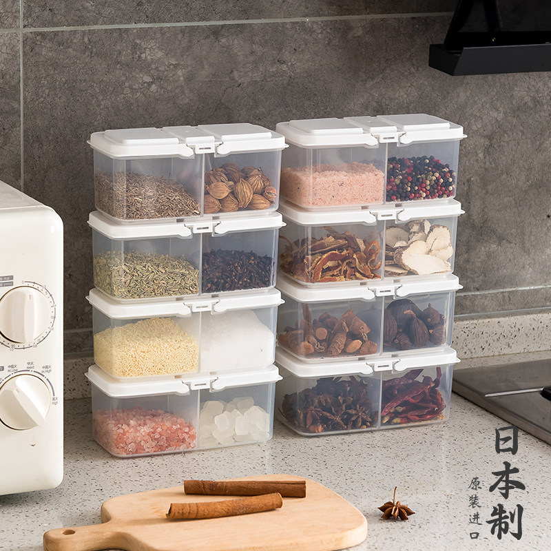 日本进口双格调料盒盐味s精调味罐子家用厨房一体多格佐料组合套