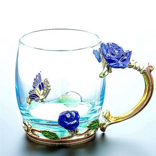Enamel Cup Glass 320 Set Beautiful Household Flower 350ML