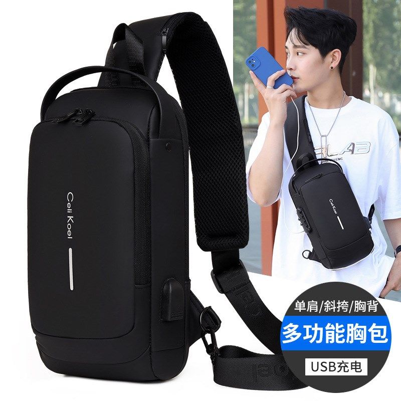 新款男士胸包密码锁防盗男式斜挎包大容量休闲运动机车包单肩背包,箱包皮具/热销女包/男包,胸包,淘宝优惠券,粉丝福利购,淘宝优惠卷