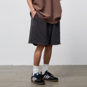 Vavu日系复古480G重磅水洗短裤 休闲运动宽松中裤 毛边五分裤 男夏季