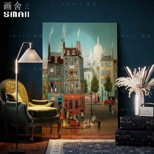 现代风客厅装饰画玄关漆画挂画餐厅卧室背景繁华街道新中式肌理画