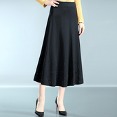 妈妈裙子烫钻大码 春夏新款 中老年半身裙女大摆中长款 中厚跳舞裙